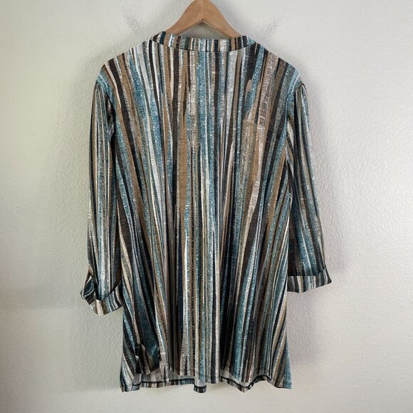 Cocomo Womens Plus 2X Striped Shirt Stretch Tunic Top Roll Tab Sleeve V Neck - Picture 8 of 9